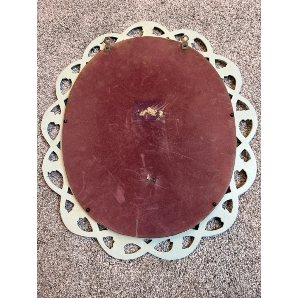 Vintage Light Blue Syroco Wood Oval Mirror Pink Flowers Syracuse NY 13